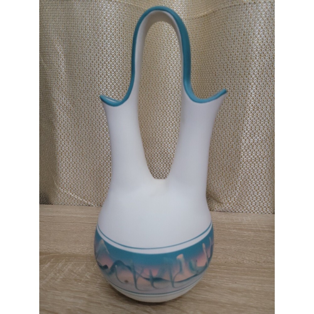 Native American White Turquoise Sand Desert Scenic Design Pottery Wedding Vase